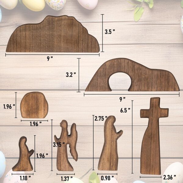 NEROSUN Empty Tomb Easter Scene and Cross Decoration, Wooden Easter Resurrection Scene Cross Jesus Tomb Tray Set, Jesus Nativity Scene Decor for Religious Home Office Tabletop - Image 4