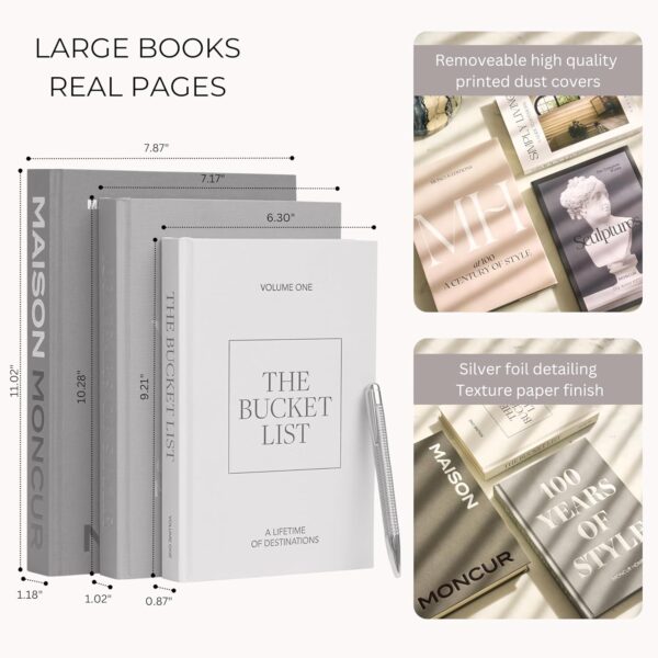 Moncur Home Decorative Coffee Table Books for Home Décor Accents Bookshelf Decor Mid Century Modern Fake Books For Decoration With Real Blank Pages Shelf Decor Aesthetic Removable Covers Set of 3 - Image 2