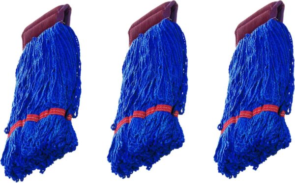 (3-Pack) Heavy Duty Microfiber Mop Head for Commercial and General Floor Cleaning, Wet String Mop Industrial Blue Cotton Looped End Head Refill, Blue Mop, Cleaning Mop Head Refill (3)