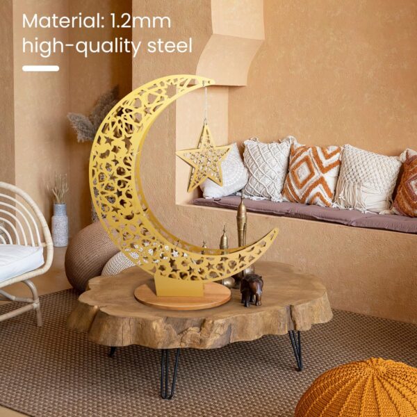40.2inch Metal Crescent Moon Decor, Islamic Ramadan Moon Decor Stand, 3D Moon and Stars Ramadan Art, Eid Gift for Muslims, Islamic Decorations for Home, Party, Table (40.2L'') - Image 4