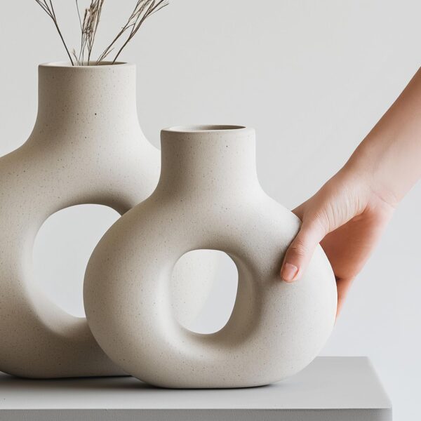 NOBULA White Ceramic Donut Vases – Modern Home Decor for Living Room, Bedroom & Table Centerpiece - Minimalist Nordic – Unique Vases for Olive Plant & Flowers – Decorative Coffee Table Vase Set of 2 - Image 3