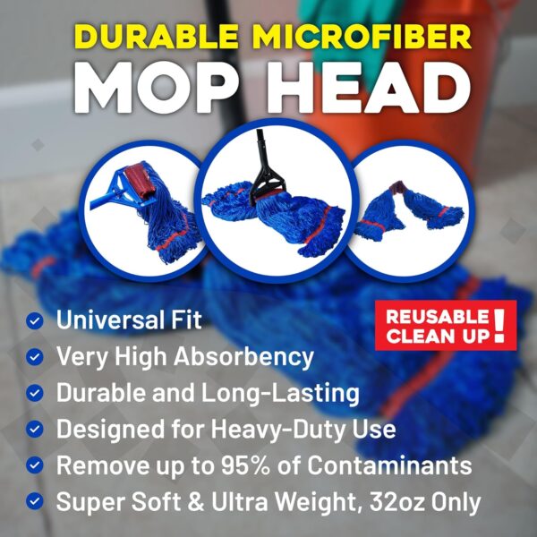 (3-Pack) Heavy Duty Microfiber Mop Head for Commercial and General Floor Cleaning, Wet String Mop Industrial Blue Cotton Looped End Head Refill, Blue Mop, Cleaning Mop Head Refill (3) - Image 2