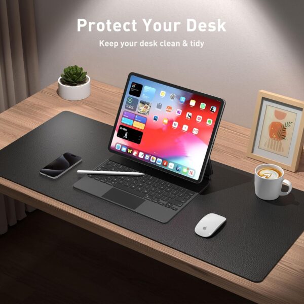 Aothia Leather Desk Pad Protector, Mouse Pad, Office Desk Mat, Non-Slip PU Leather Desk Blotter, Laptop Desk Pad, Waterproof Desk Writing Pad for Office and Home (Black,23.6" x 13.7") - Image 3