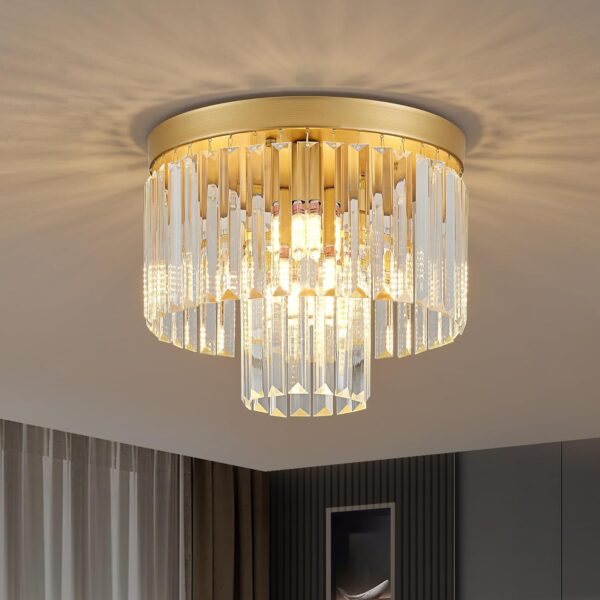 12.6" Gold Crystal Ceiling Light 4-Light Modern Crystal Ceiling Light Fixture 2-Tier Luxury K9 Crystal Ceiling Light,for Dining Room Kitchen Island Living Room Bedroom
