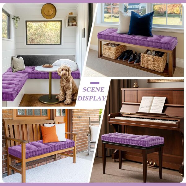 Bench Cushions for Indoor Furniture 42x16 in Velvet Kitchen Dining Piano Window Seat Cushion, Tufted Patio Porch Swing Thicken Bench Pad Memory Foam(Light Purple) - Image 5