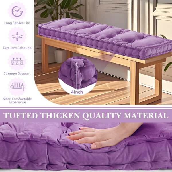 Bench Cushions for Indoor Furniture 42x16 in Velvet Kitchen Dining Piano Window Seat Cushion, Tufted Patio Porch Swing Thicken Bench Pad Memory Foam(Light Purple) - Image 4
