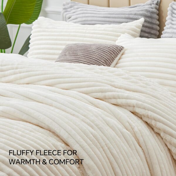 BEDELITE Fleece Queen Comforter Set -Super Soft & Warm Fluffy Cream White Bedding, Luxury Fuzzy Heavy Bed Set for Winter with 2 Pillow Cases - Image 7