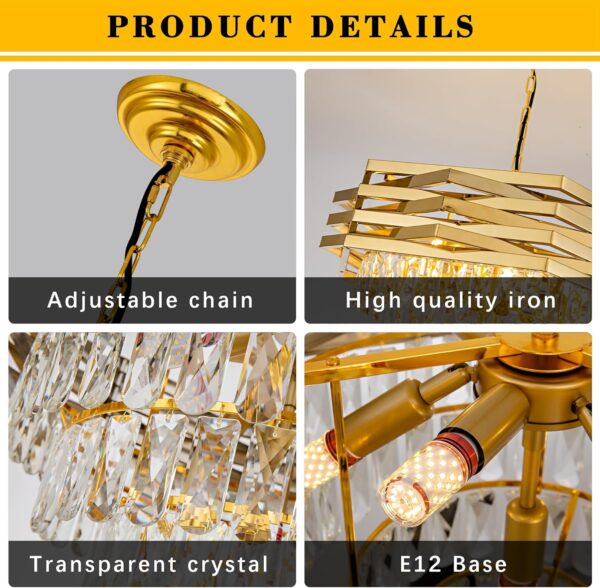 22.8" Gold Crystal Chandelier,7-Light K9 Crystal Pendant Lights Fixture 4-Tier Modern Luxury Hanging Ceiling Light Fixture for Hallway Dining Room Living Room Bedroom Kitchen Island Stairway - Image 3