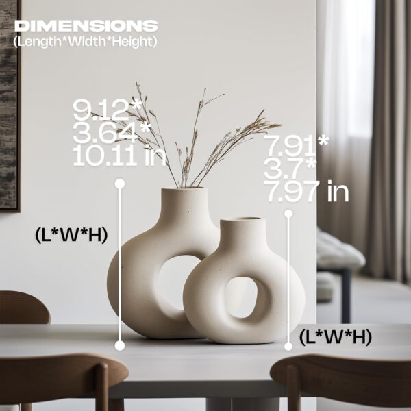 NOBULA White Ceramic Donut Vases – Modern Home Decor for Living Room, Bedroom & Table Centerpiece - Minimalist Nordic – Unique Vases for Olive Plant & Flowers – Decorative Coffee Table Vase Set of 2 - Image 4