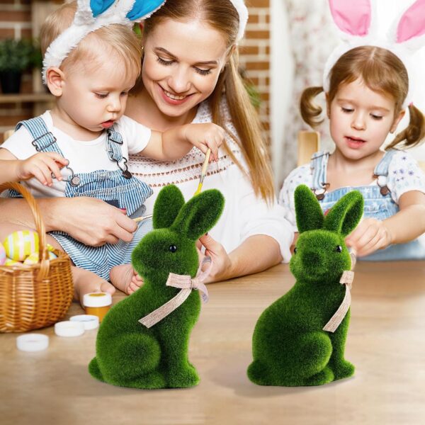 Moss Easter Bunny Home Decor, Artificial Moss Rabbit for Easter Decorations,Cute Bunny Figurines as Spring Decor - Image 3