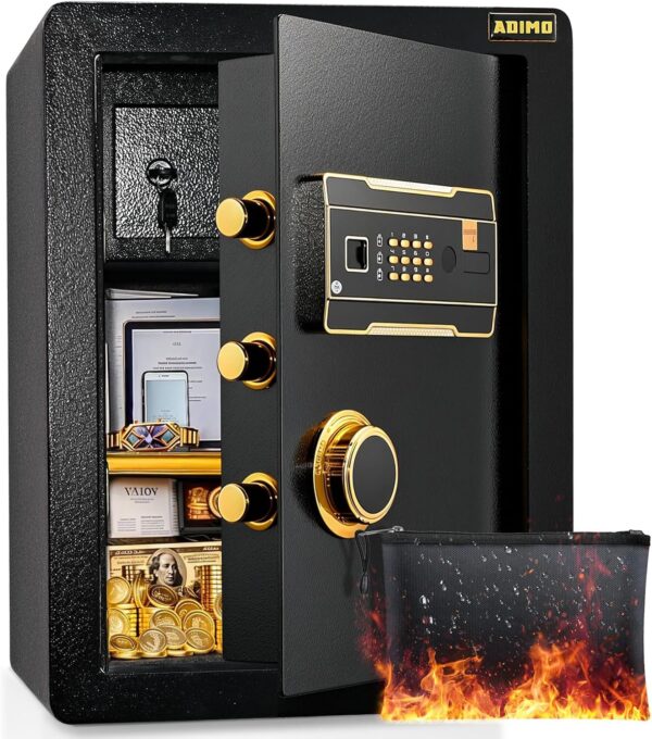 ADIMO Safe, 2.1 Cuft Heavy Duty Steel Home Safe with Digital Keypad&Key Lock, Built-In Lockable Cabinet, Hidden Wall Safe Storage for Document Jewelry w/Safe Box Fireproof Waterproof Bag Home Office