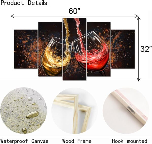 AoArtWZ 5 Pieces Glasses of Wine Canvas Wall Art Red and Orange Wine Toasting Painting Artwork Prints Abstract Wall Decor For Kitchen Dining Room Framed - Image 6