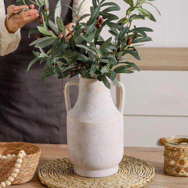 Mitt&Ditt Ceramic Flower Vase with Handles, 11 inch Tall White Vase, Large Decorative Terracotta Vases, Farmhouse Rustic Pottery Vases for Home Decor, Living Room, Table - Image 8