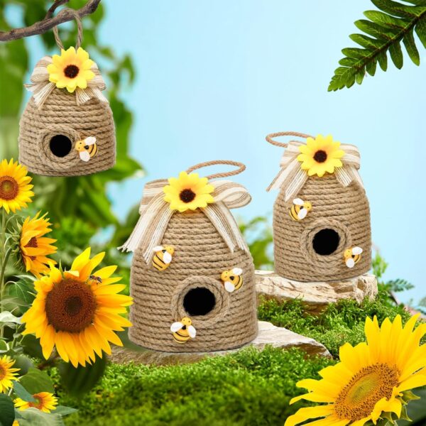 Bee Hive Decor 3 Pack Farmhouse Bee Decorations, Rustic Bee Hive Decorations, Bee Themed Home Decor, Spring Bee Home Decor for Kitchen, Living Room, and Shelves - Image 5