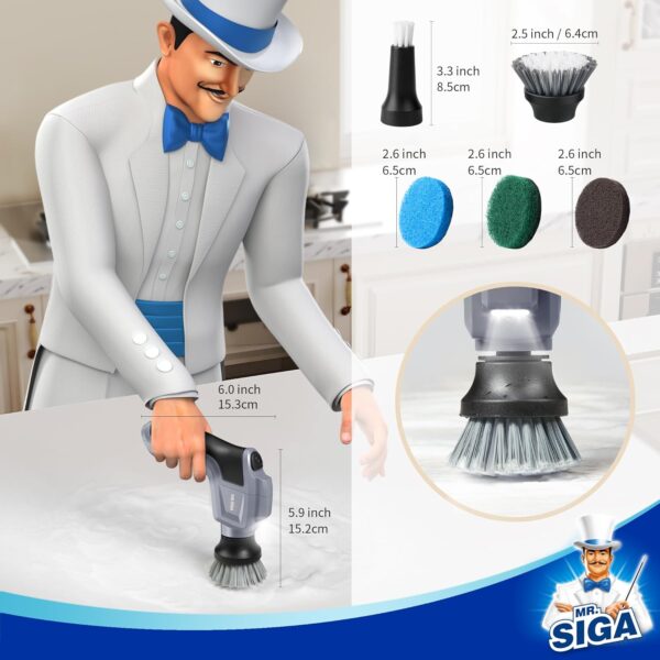 MR.SIGA Electric Spin Scrubber for Kitchen and Bathroom Cleaning, Waterproof Rechargeable Cordless Spin Scrubber with 5 Replaceable Cleaning Brushes and Pads - Image 2