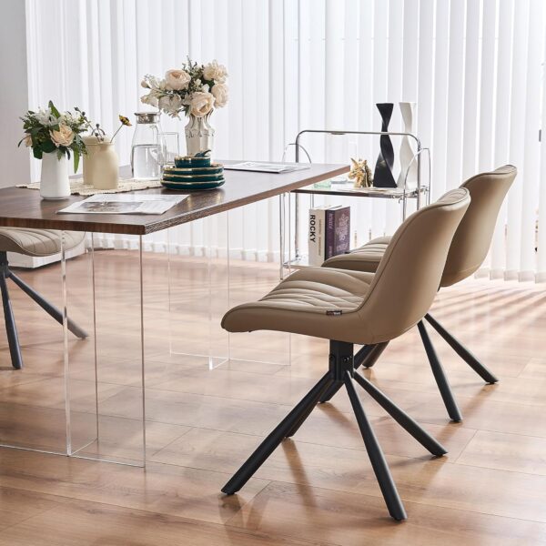YOUNUOKE Upholstered Dining Chairs Set of 2 Comfortable Mid Century Modern Kitchen Chair with Sturdy Metal Legs Faux Leather Dinner Chairs for Kitchen Dining Room, Khaki - Image 5