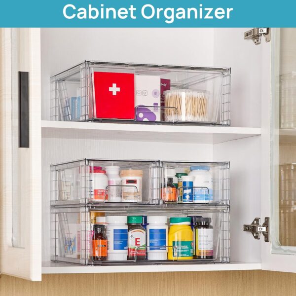 Vtopmart 3 Pack Stackable Storage Drawers, Easily Assemble Acrylic Bathroom Undersink Organizers,Clear Plastic Storage Bins for Closet,Cabinet,Pantry,Medicine Organization - Image 8