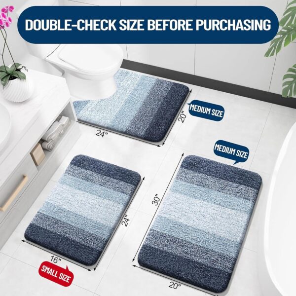 OLANLY Bathroom Rugs Sets 3 Piece, Soft Absorbent Microfiber Bath Mats and U-Shaped Contour Toilet Rug, Non-Slip, Home Decor Accessories, Plush Shaggy Bath Mat Set for Bathroom, Dark Blue - Image 2