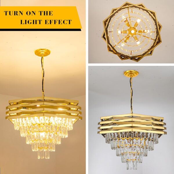 22.8" Gold Crystal Chandelier,7-Light K9 Crystal Pendant Lights Fixture 4-Tier Modern Luxury Hanging Ceiling Light Fixture for Hallway Dining Room Living Room Bedroom Kitchen Island Stairway - Image 4