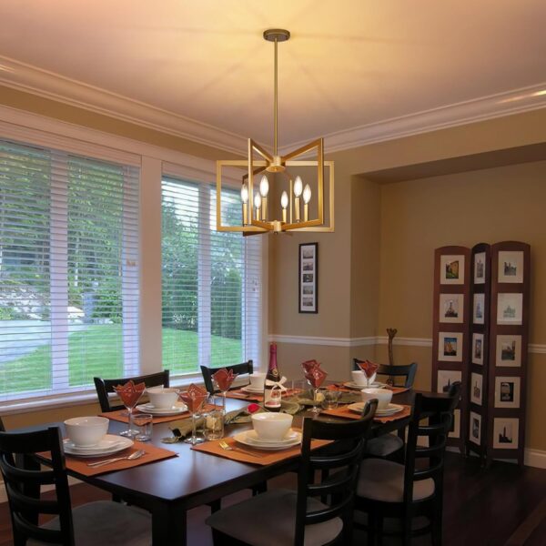 6-Light Gold Pendant Light, Modern Farmhouse Dining Room Light Fixtures Over Table, Industrial Metal Geometric Kitchen Chandelier for Entryway Hallway Foyer Bedroom - Image 4