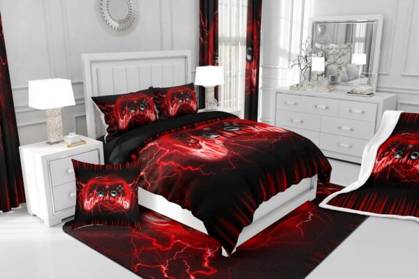 Feelyou Kids Gaming Comforter Set,Boys Gamer Bedding Set Full Size,Teens Bedroom Room Decor,Red and Black Game Contoller Comforter,Geometric Fire Ombre Game Bed Set All Season for Game Lovers - Image 6