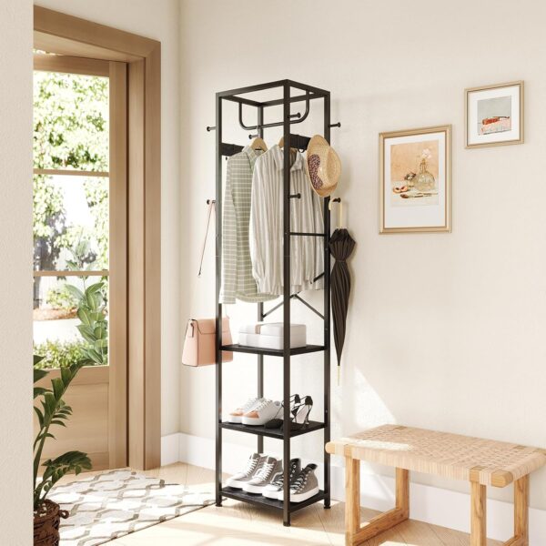 ELYKEN Coat Rack Freestanding, Hall Tree with 3 Storage Shelves and 12 Hooks, Metal Clothes Rack Stand Organizer for Bedroom, Hallway, Entryway, Office, Living Room, Black - Image 2