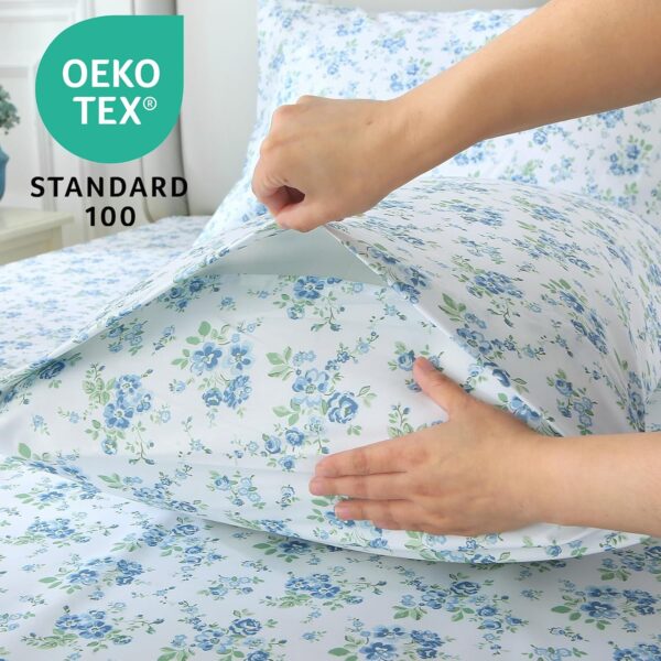 MUXHOMO King Size 4 Piece Sheet Set, Soft Breathable Bed Sheet Set for Bedroom with Deep Pocket Up to 16", Wrinkle-Free & Cooling Bedding for Oeko-TEX Certified - Blossoms Light Blue - Image 5