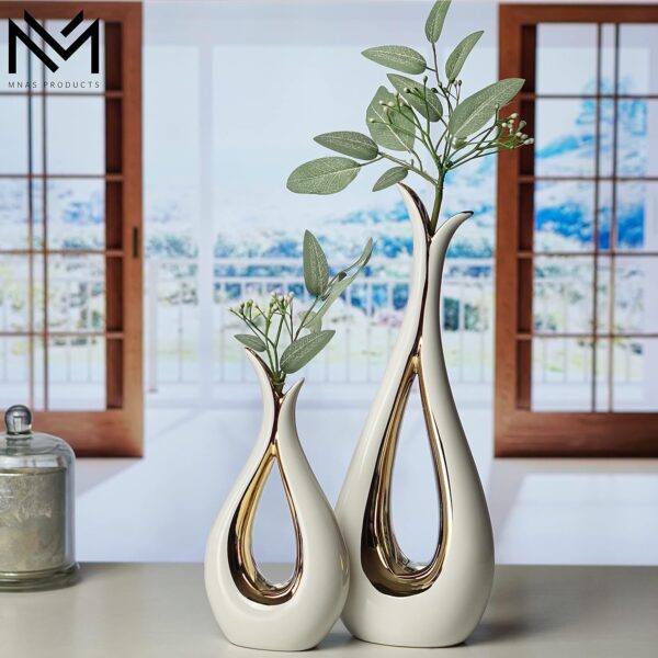 White Ceramic Decorative Vases, Set of 2, Nordic, Modern, Minimalist Design, for Home Decor, Bedroom, Weddings, Restaurants, Office and More - Image 6