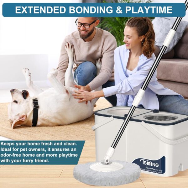 Mop and Bucket with Wringer Set for Home,4-Chamber Spin Mop and Bucket Separate Clean and Dirty Water,Hardwood Floor Mop Household Cleaning Tools with 10 Microfiber Replacement Head Refill - Image 6