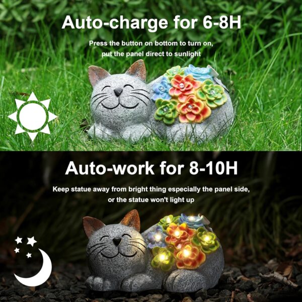 Otdair Solar Garden Decor Cat, Cat Lover Gifts with Succulent and 7 LED Lights for Outside,Outdoor Solar Lights for Yard, Garden and Patio, Unique Gift for Women - Image 2