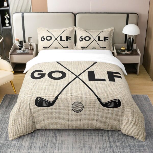 100% Nature Cotton Golf Club Duvet Cover King Size,Boys Teens Ball Game Lover Super Soft Bedding Set for Kids Bedroom Decor,Retro Simple Style Comforter Cover Bedding 3 Piece (No Comforter)