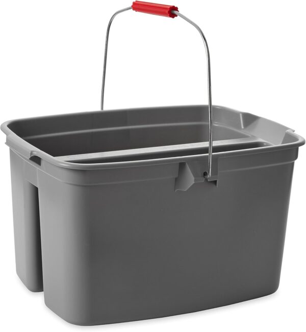 Rubbermaid Commercial Products Double Pail Plastic Bucket for Cleaning, Easy to Carry, 19 Quart, Gray, Cleaning Caddy Supplies Organizer with Handle for Bathroom/Kitchen