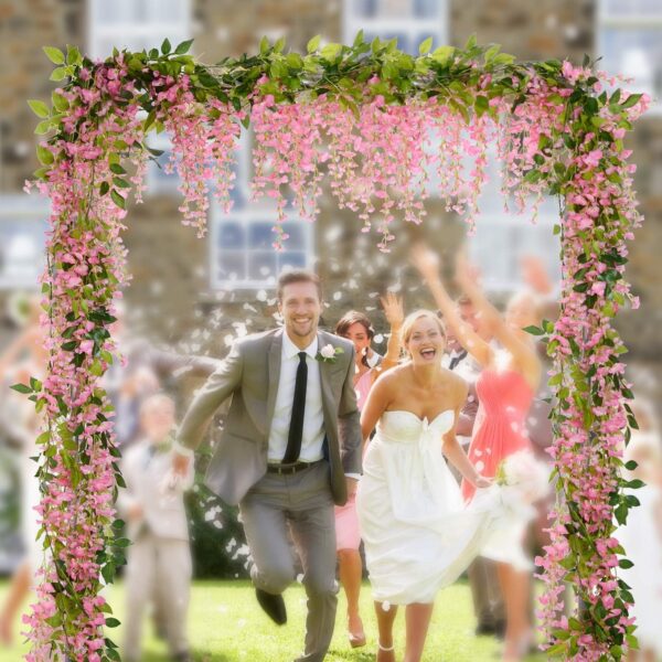 Lvydec Wisteria Artificial Flowers Garland, 4 Pcs Total 28.8ft Artificial Wisteria Vine Silk Hanging Flower for Home Garden Outdoor Ceremony Wedding Arch Floral Decor (Pink) - Image 2