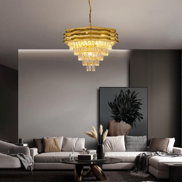 22.8" Gold Crystal Chandelier,7-Light K9 Crystal Pendant Lights Fixture 4-Tier Modern Luxury Hanging Ceiling Light Fixture for Hallway Dining Room Living Room Bedroom Kitchen Island Stairway - Image 6