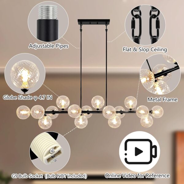 Modern Chandeliers for Dining Room Large Pendant Lights Kitchen Island 16-Light Farmhouse Dining Room Light Fixture Clear Glass Dining Room Chandelier Linear Farmhouse Chandelier Sputnik Chandelier - Image 7