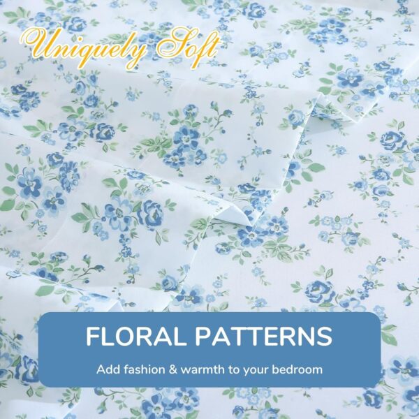 MUXHOMO King Size 4 Piece Sheet Set, Soft Breathable Bed Sheet Set for Bedroom with Deep Pocket Up to 16", Wrinkle-Free & Cooling Bedding for Oeko-TEX Certified - Blossoms Light Blue - Image 2