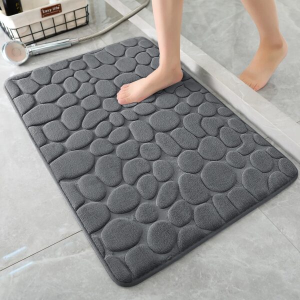 YIHOUSE Memory Foam Bath Mat Cobblestone Bathroom Rugs Super Water Absorbent Machine Washable Bath Rugs(17x24,Dark Gray)