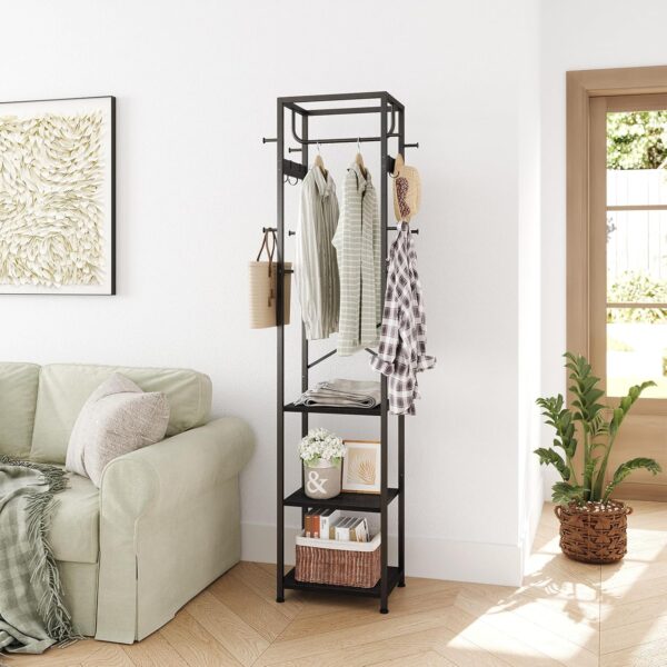 ELYKEN Coat Rack Freestanding, Hall Tree with 3 Storage Shelves and 12 Hooks, Metal Clothes Rack Stand Organizer for Bedroom, Hallway, Entryway, Office, Living Room, Black - Image 5
