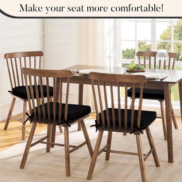 Basic Beyond Chair Cushions for Dining Chairs 6 Pack, Memory Foam Chair Cushion with Ties and Non Slip Backing, 16 x 16 inches Chair Pads for Dining Chairs(Black) - Image 6