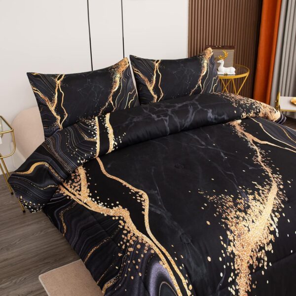 Tailor Shop Marble Bedding Set Soft Microfiber Black and Gold Comforter Set Queen Size for Kids Men and Women with 1 Marble Comforter and 2 Pillowcases… - Image 2