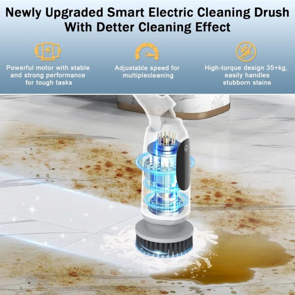 Electric Spin Scrubber, 2025 Upgraded Cordless Bathroom Scrubber, Aluminum Alloy Telescopic Handle, IPX7 Bathtub Electric Cleaning Tool, 3 Speeds Shower Cleaner Brush, 8 Brush Heads, LED Display - Image 7