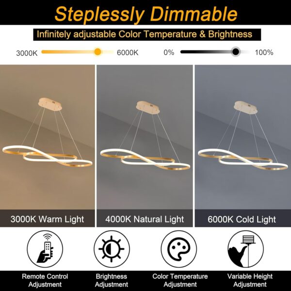 Gold Led Chandelier,Dimmable Gold Modern Chandelier , 39.4inch Led Chandelier Kitchen Island Lighting ,Luxury Modern Led Pendant Light Height Adjustable Gold Dining Room Light Fixture Over table - Image 3