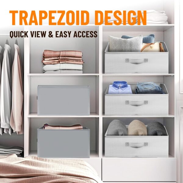 Criusia 4 Pack Large Closet Shelf Organizer Bins with Handles - Fabric Trapezoid Storage Baskets for Clothes, Towel, Blanket, Purse, Hats - Image 4