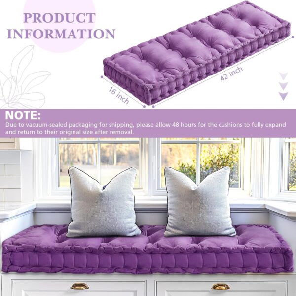 Bench Cushions for Indoor Furniture 42x16 in Velvet Kitchen Dining Piano Window Seat Cushion, Tufted Patio Porch Swing Thicken Bench Pad Memory Foam(Light Purple) - Image 2