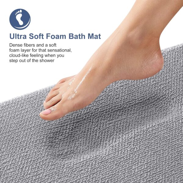 OLANLY Thick Memory Foam Bath Mat Rug 30x20, Extra Soft Absorbent Bathroom Rugs, Quick Dry Bath Mats, Non-Slip, Machine Washable Carpet for Bathroom, Tub and Shower, Home Decor Accessories, Grey - Image 2