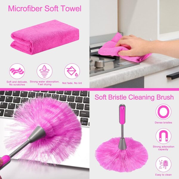 15PCS Microfiber Feather Duster Set Bendable & Washable with 100-inch Extension Pole Dusters for Cleaning High Ceiling Fan, Blinds, Cars, Furniture, Cleaning Tools Kit for Women - Image 7