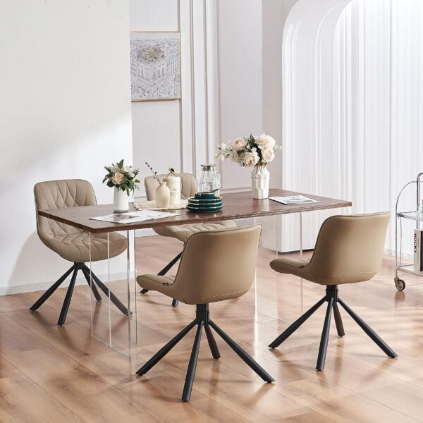 YOUNUOKE Upholstered Dining Chairs Set of 2 Comfortable Mid Century Modern Kitchen Chair with Sturdy Metal Legs Faux Leather Dinner Chairs for Kitchen Dining Room, Khaki - Image 6
