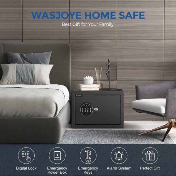 WASJOYE Security Home Safe Box, Cabinet Safe Box with Digital Keypad Safety Key Lock, Safety Box for Home Business Office Hotel Money Document Jewellery Passport Gun Storage 1.0 Cubic Feet - Image 7