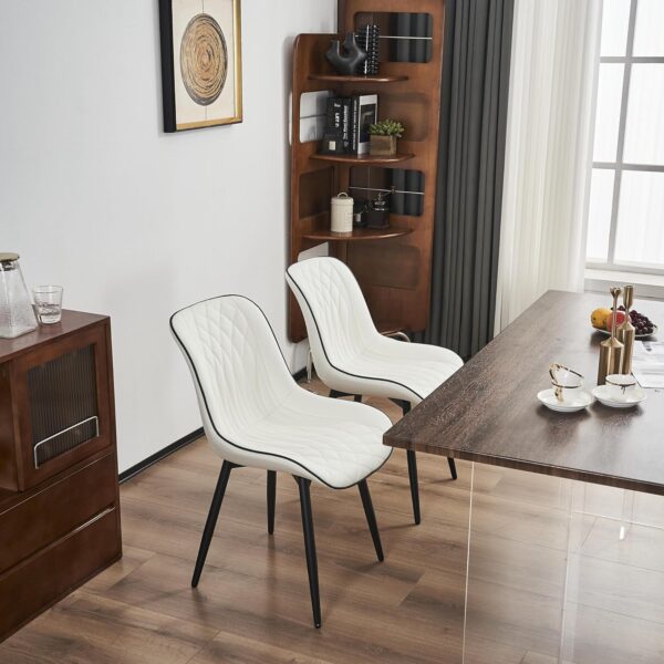 YOUNIKE White Dining Chairs Set of 2 with High Backs Mid Century Modern Kitchen & Dining Room Chair Faux Leather Upholstered Comfortable Large Padded Accent Side Chair Metal Legs sillas de comedor - Image 8