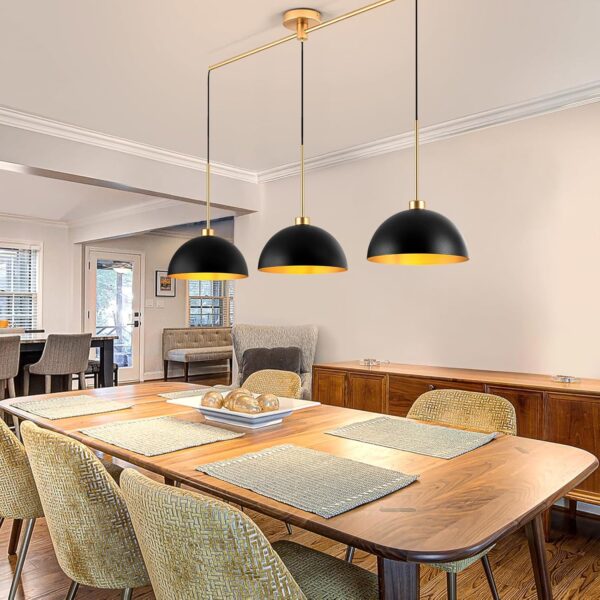 Farmhouse Pendant Lights, 3-Light Black and Gold Dome Pendant Light Fixtures,Industrial Kitchen Island Lighting for Dining Room Bar, E26 Base - Image 6